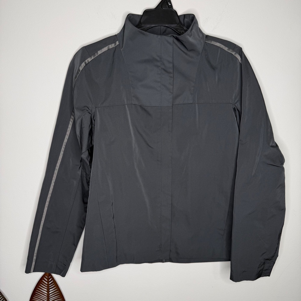 Lafayette 148 New York Gray Full Zip Funnel Neck Lightweight Jacket Small